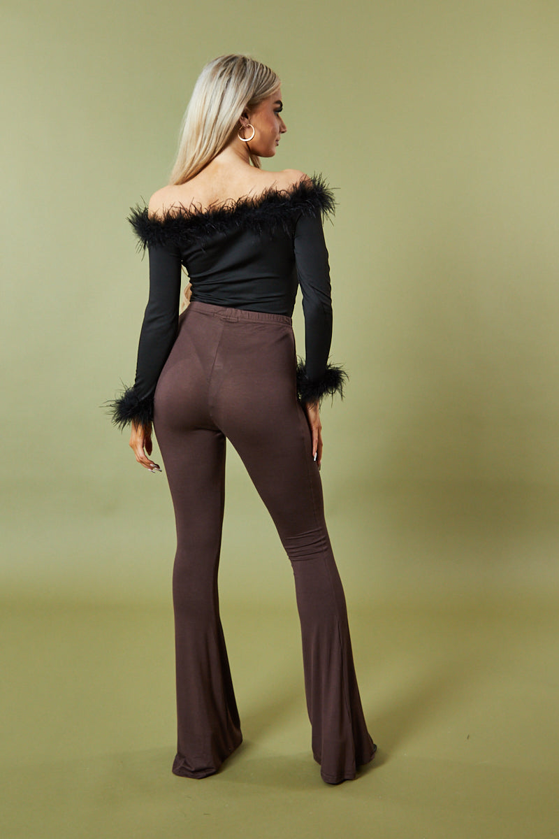 Fur Trim Bardot Bodysuit