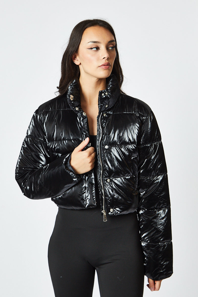 Cropped High Shine Puffer Jacket