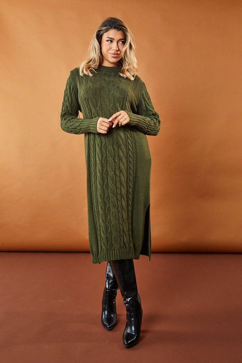 Cabled Knit Oversized Midi Dress
