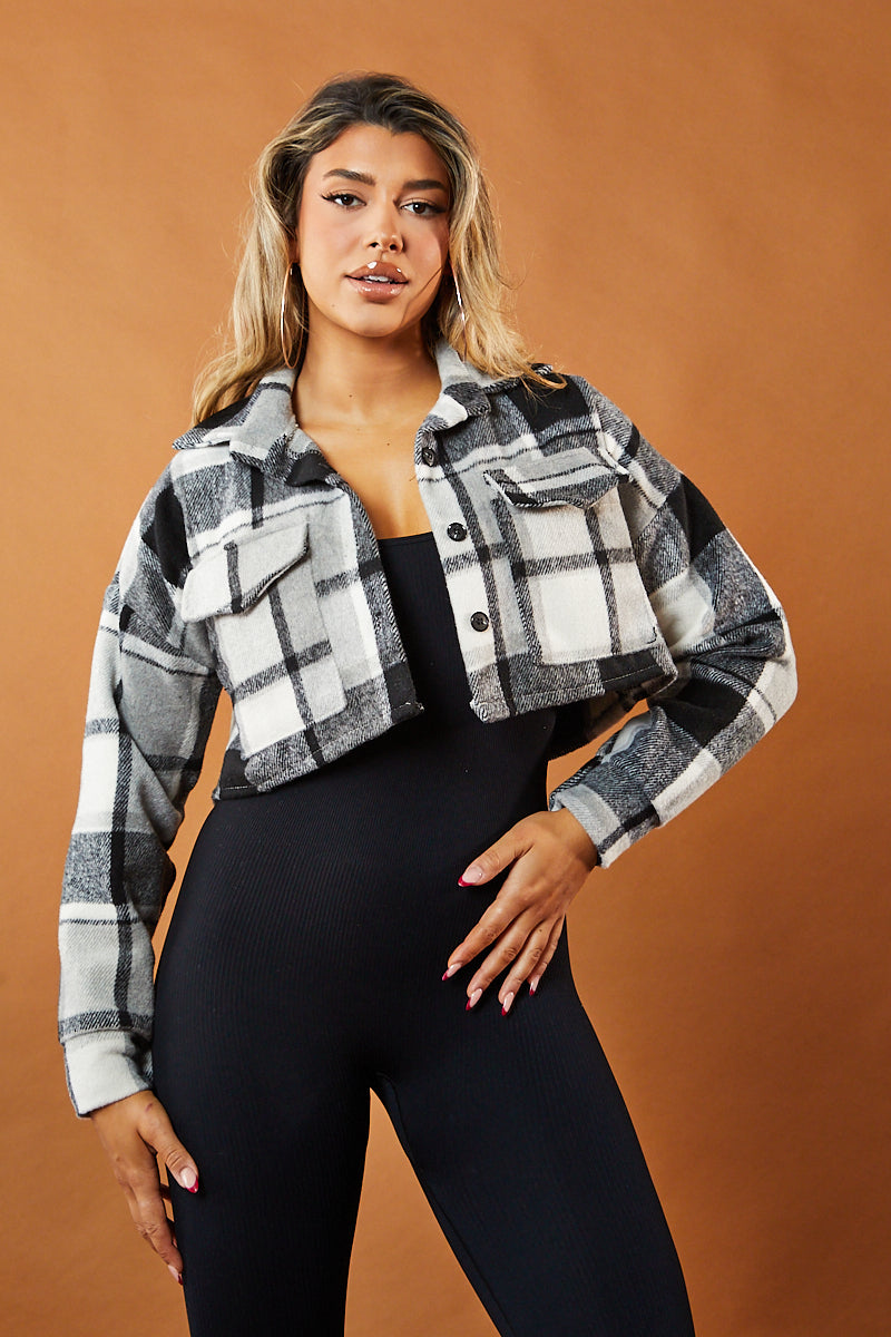 Checked Button Up Cropped Shacket