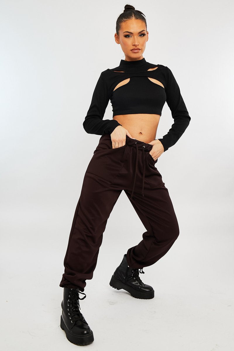 Chocolate Side Pocket Scuba Joggers - Lallie-Joggers