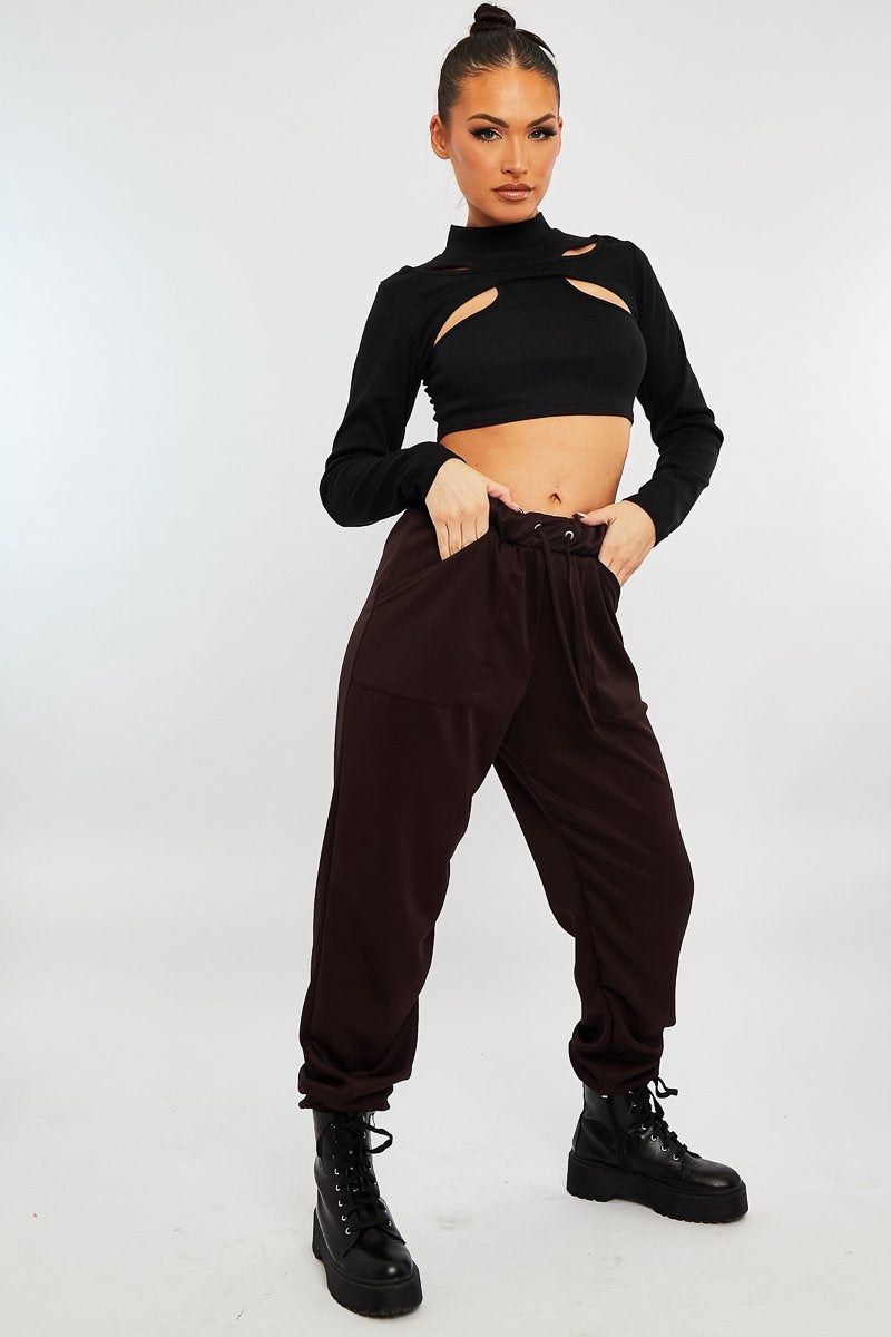 Chocolate Side Pocket Scuba Joggers - Lallie-Joggers