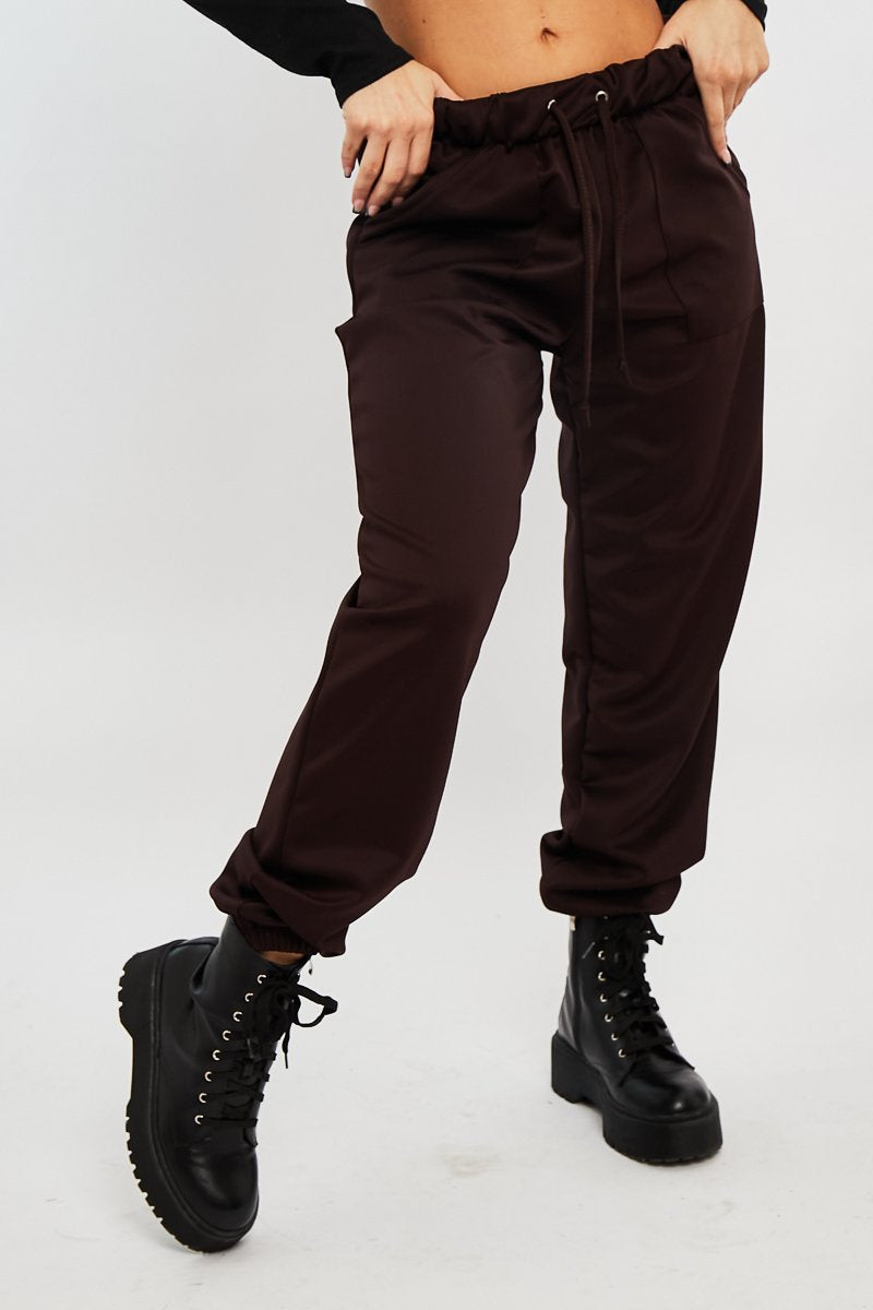 Chocolate Side Pocket Scuba Joggers - Lallie-Joggers